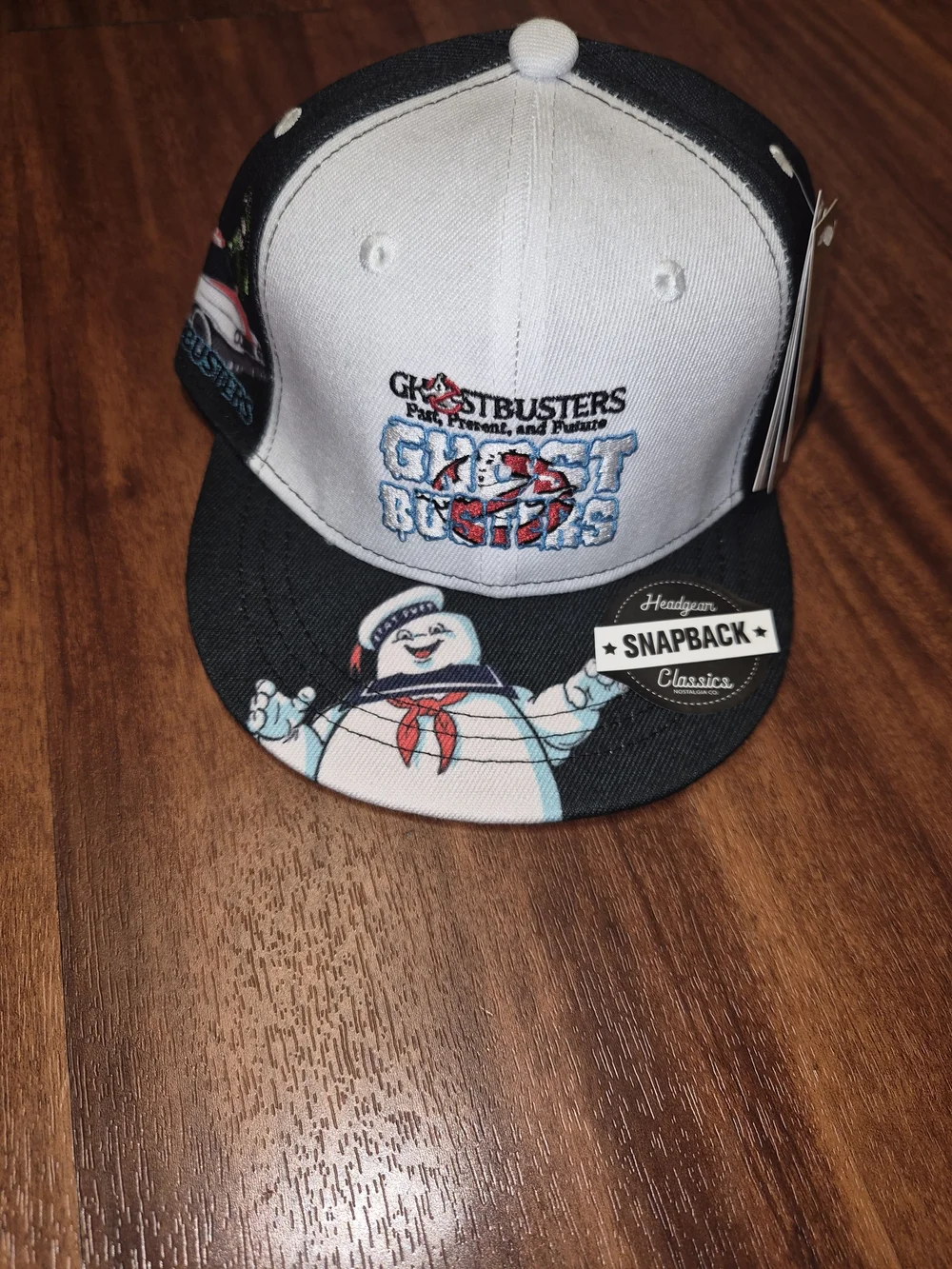 Ghostbusters Kids Snapback Hat in Black & White with Stay Puft Design